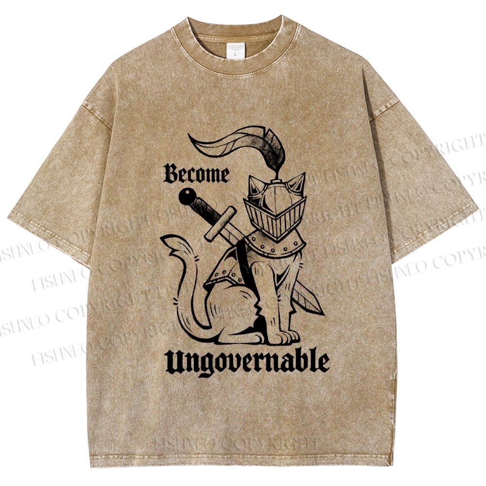 Unisex Refuse To Be Governed Cat Knight Printed Washed Tee