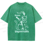 Unisex Refuse To Be Governed Cat Knight Printed Washed Tee