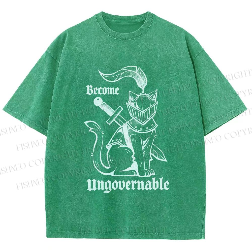 Unisex Refuse To Be Governed Cat Knight Printed Washed Tee