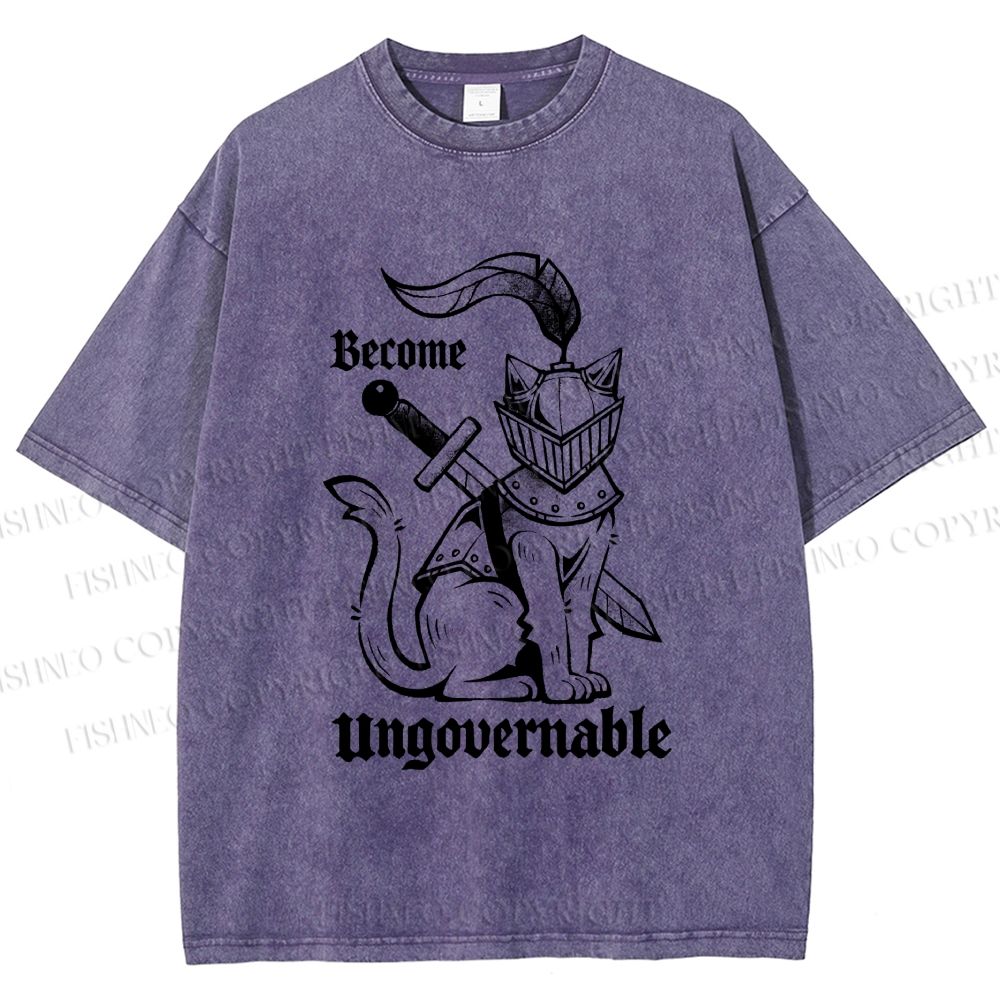 Unisex Refuse To Be Governed Cat Knight Printed Washed Tee