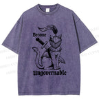 Unisex Refuse To Be Governed Cat Knight Printed Washed Tee