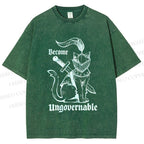 Unisex Refuse To Be Governed Cat Knight Printed Washed Tee