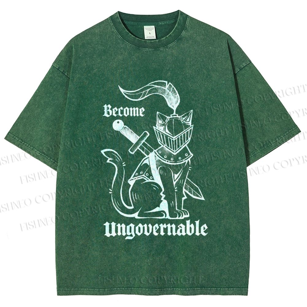 Unisex Refuse To Be Governed Cat Knight Printed Washed Tee