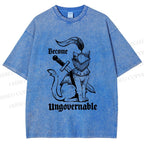 Unisex Refuse To Be Governed Cat Knight Printed Washed Tee