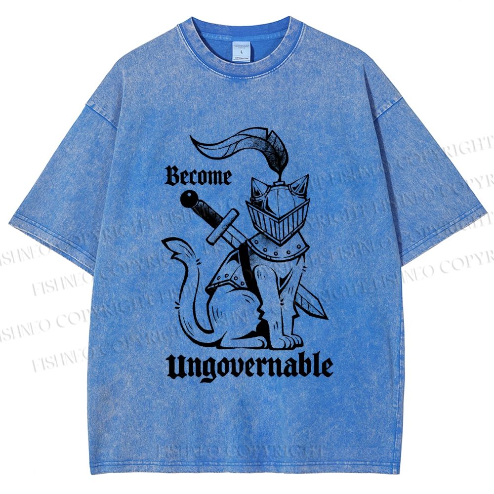 Unisex Refuse To Be Governed Cat Knight Printed Washed Tee
