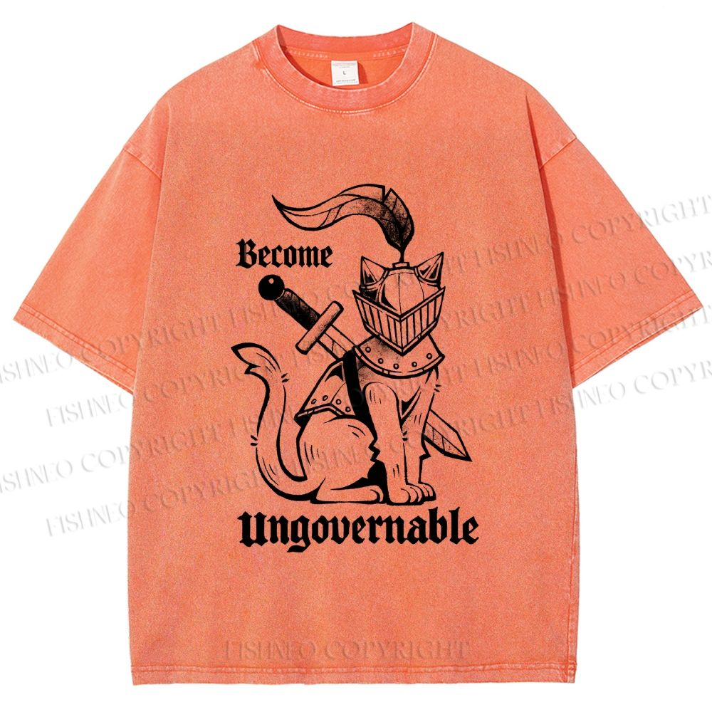 Unisex Refuse To Be Governed Cat Knight Printed Washed Tee