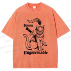 Unisex Refuse To Be Governed Cat Knight Printed Washed Tee