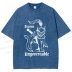 Unisex Refuse To Be Governed Cat Knight Printed Washed Tee