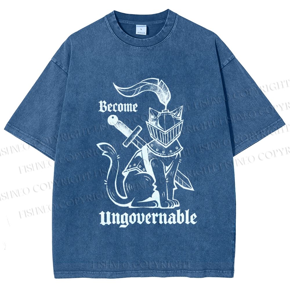 Unisex Refuse To Be Governed Cat Knight Printed Washed Tee