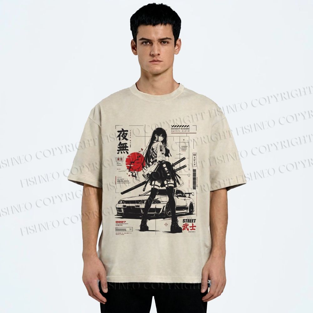 Unisex Tokyo JDM Girl Printed Washed Tee
