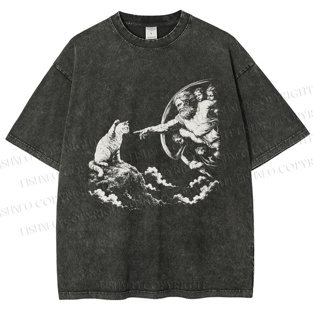 Unisex Divine Feline Heavenly Encounter Printed Washed Tee