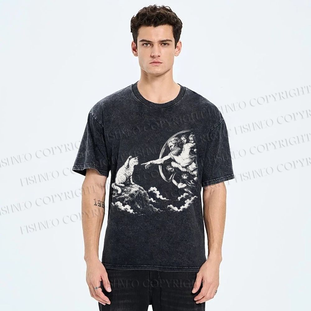 Unisex Divine Feline Heavenly Encounter Printed Washed Tee