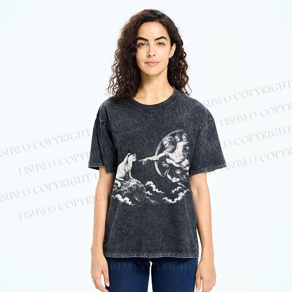 Unisex Divine Feline Heavenly Encounter Printed Washed Tee