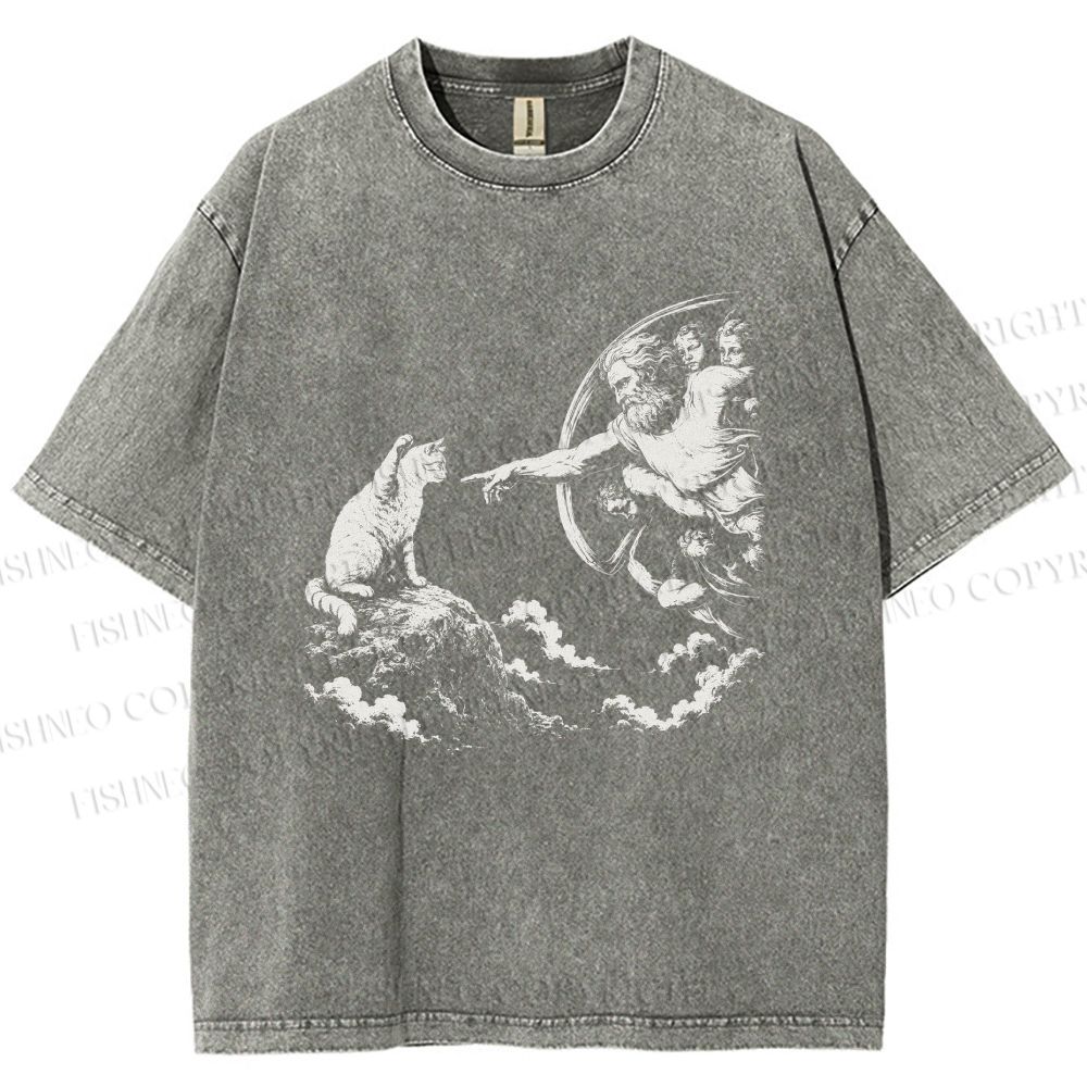 Unisex Divine Feline Heavenly Encounter Printed Washed Tee
