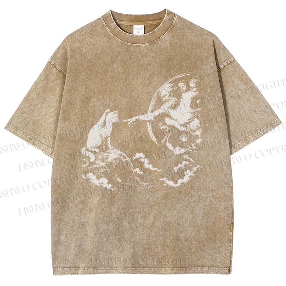 Unisex Divine Feline Heavenly Encounter Printed Washed Tee