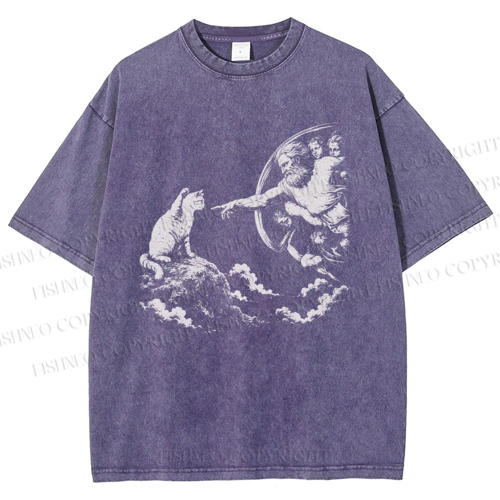 Unisex Divine Feline Heavenly Encounter Printed Washed Tee