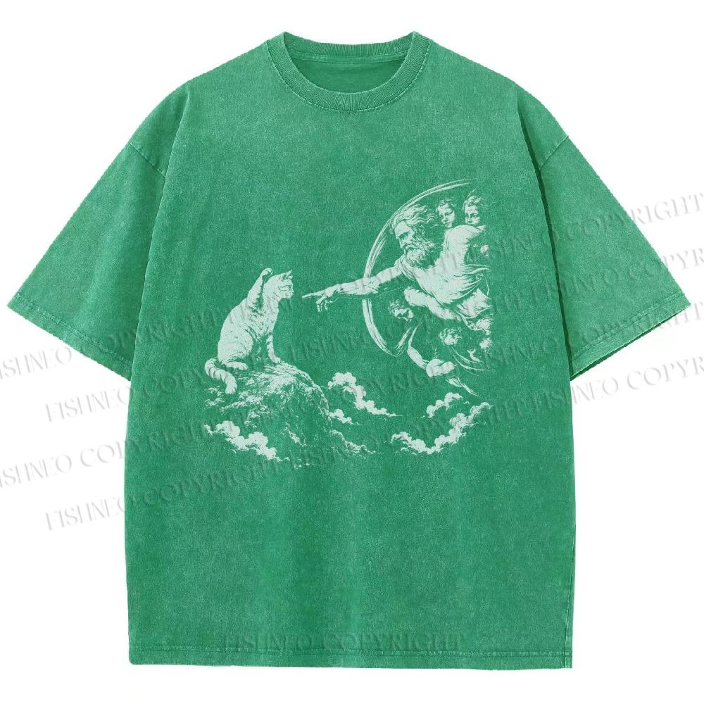 Unisex Divine Feline Heavenly Encounter Printed Washed Tee
