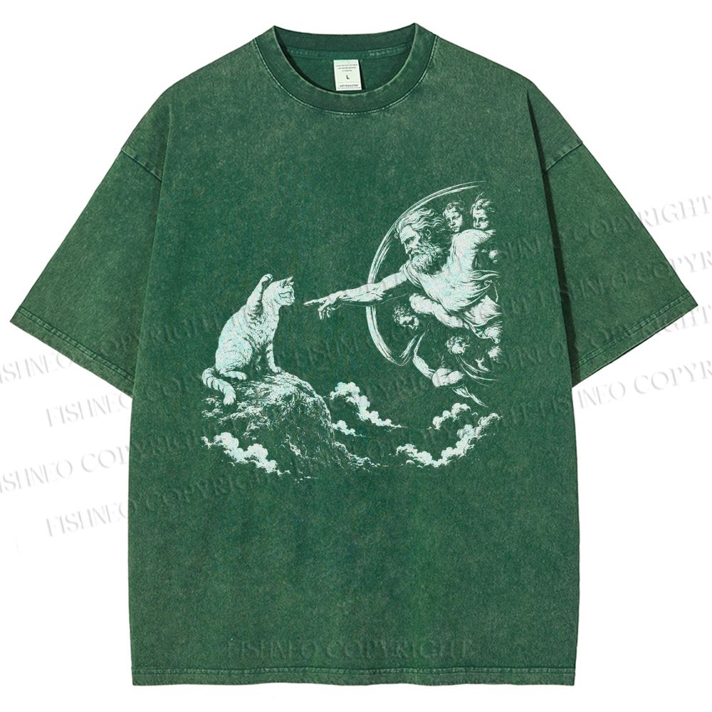 Unisex Divine Feline Heavenly Encounter Printed Washed Tee