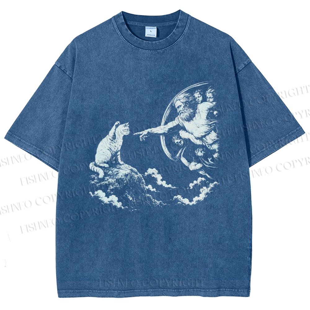 Unisex Divine Feline Heavenly Encounter Printed Washed Tee