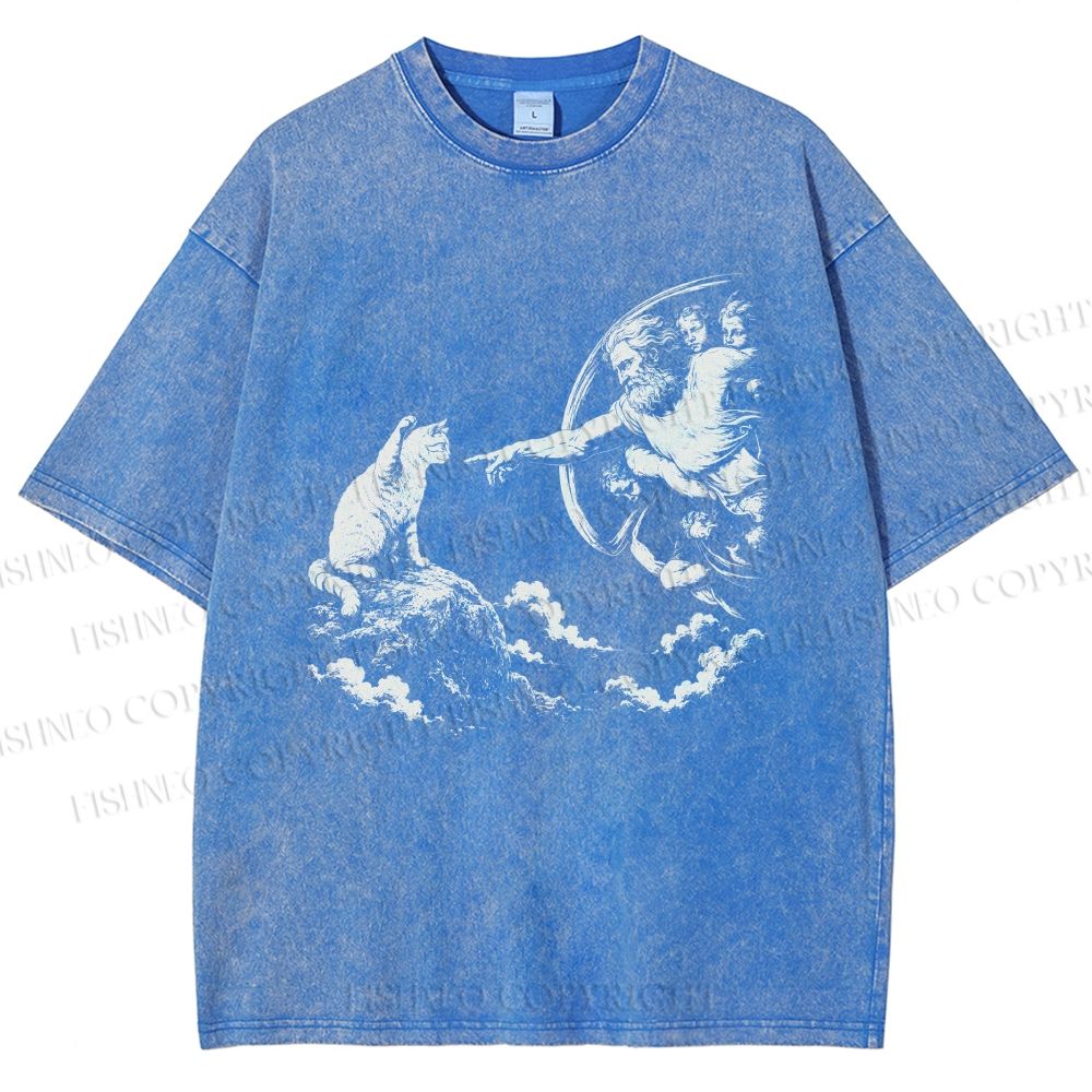Unisex Divine Feline Heavenly Encounter Printed Washed Tee
