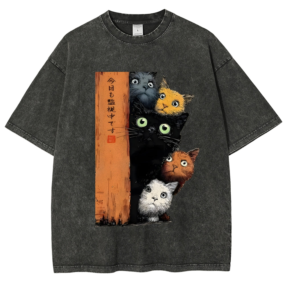 Five Cats Are Watching You Vintage Washed T-shirt