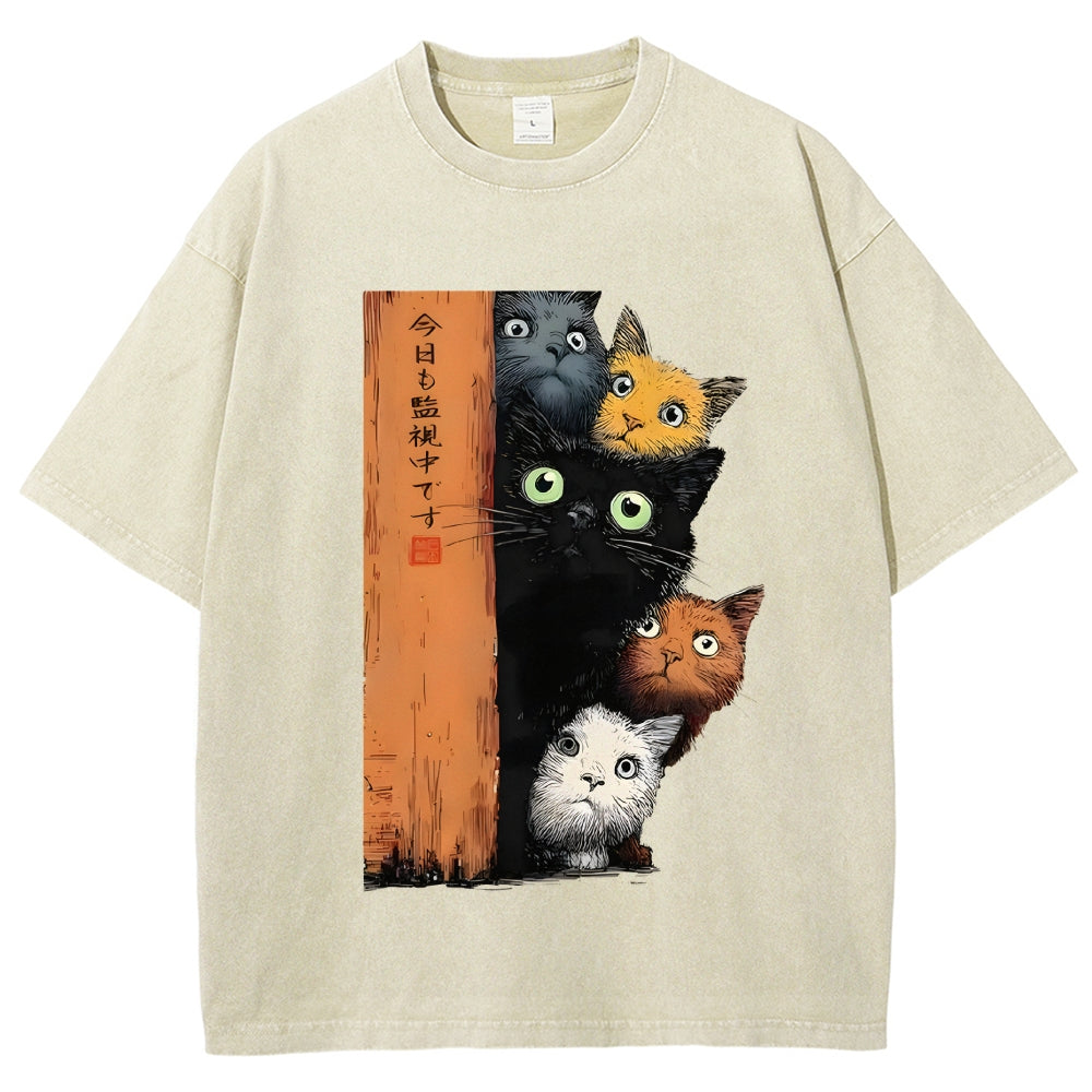 Five Cats Are Watching You Vintage Washed T-shirt