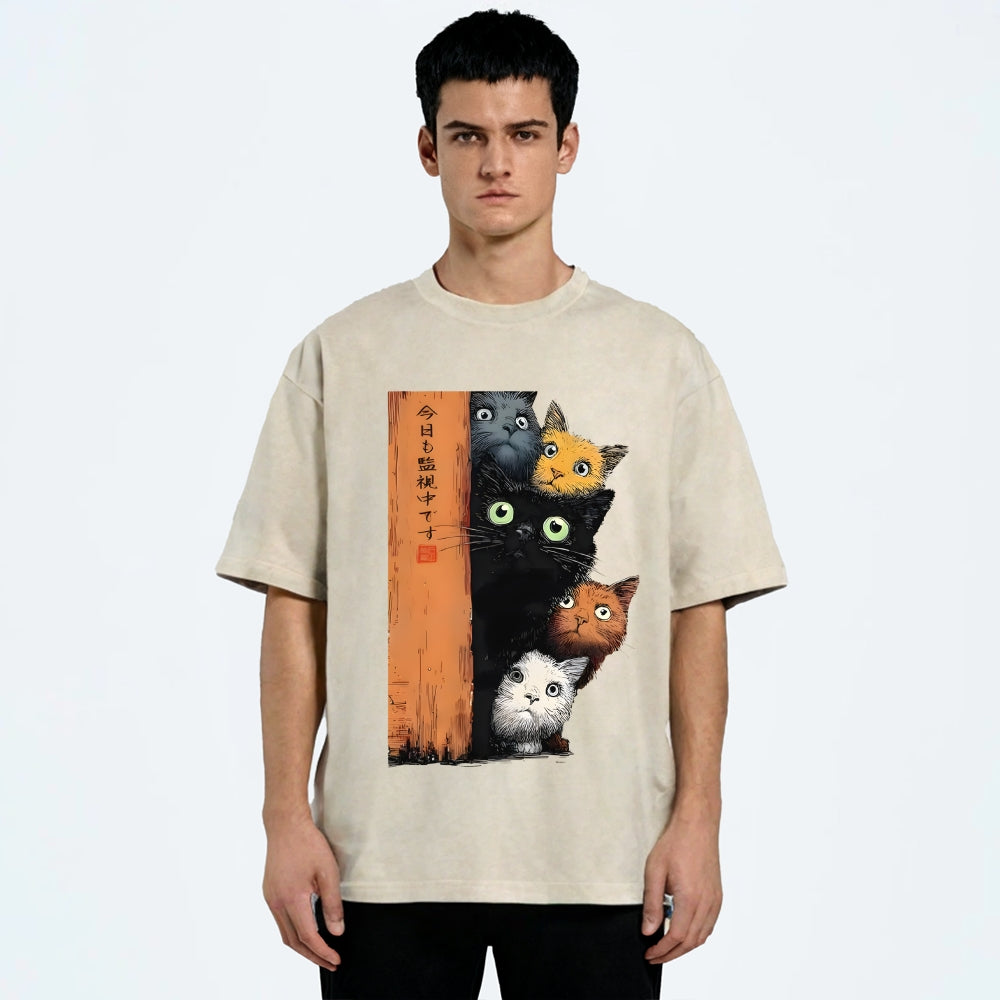 Five Cats Are Watching You Vintage Washed T-shirt