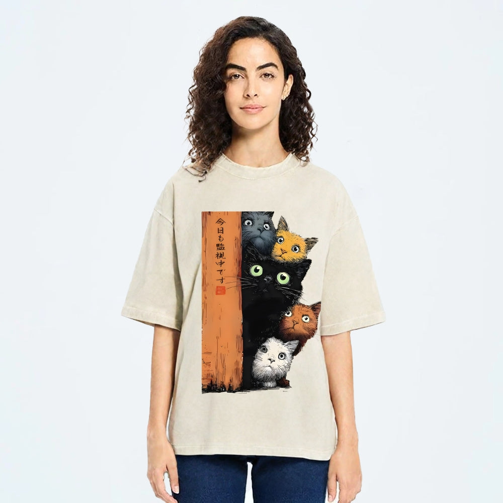 Five Cats Are Watching You Vintage Washed T-shirt
