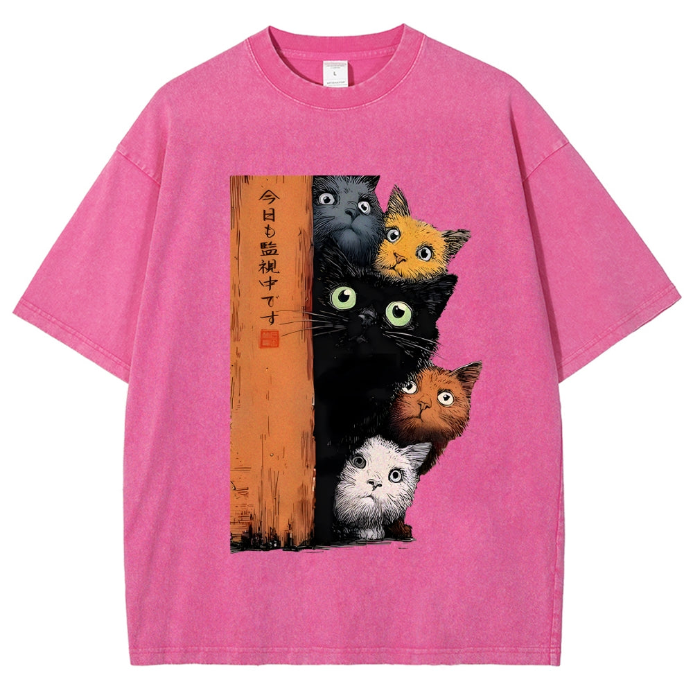 Five Cats Are Watching You Vintage Washed T-shirt