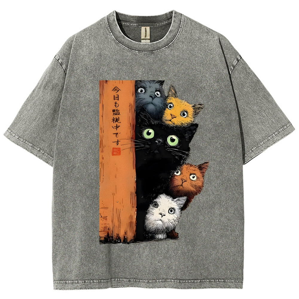 Five Cats Are Watching You Vintage Washed T-shirt