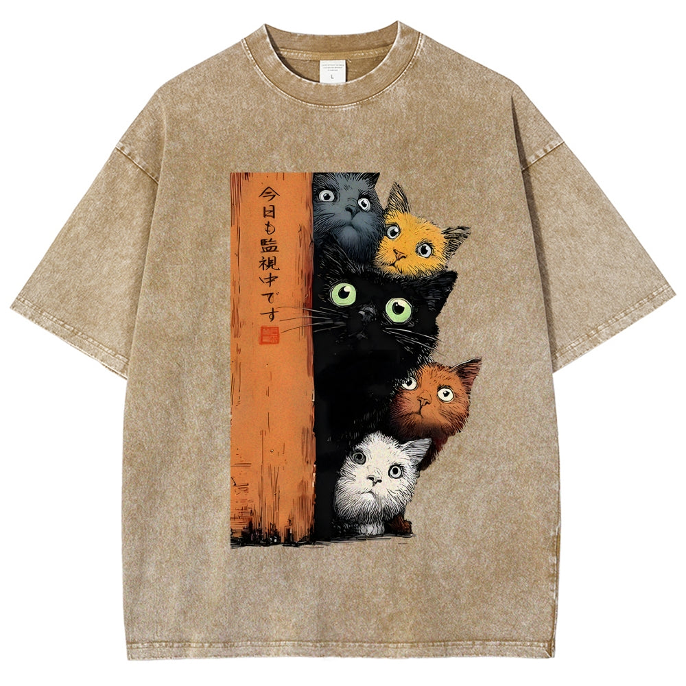 Five Cats Are Watching You Vintage Washed T-shirt