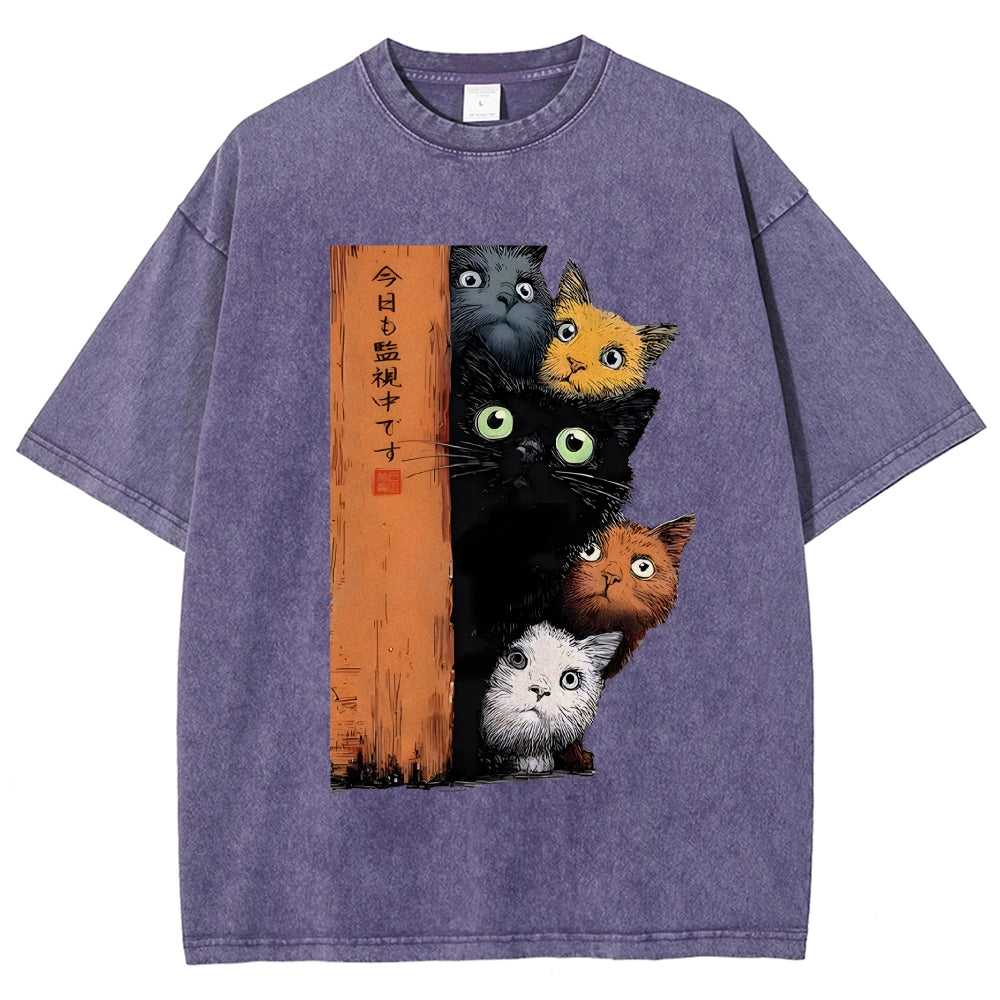 Five Cats Are Watching You Vintage Washed T-shirt