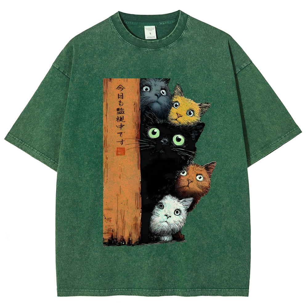 Five Cats Are Watching You Vintage Washed T-shirt