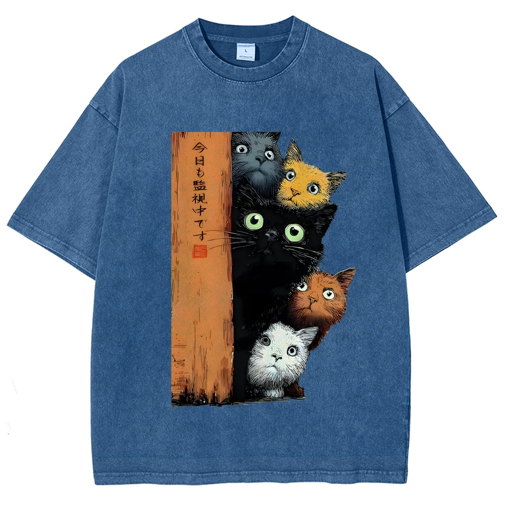 Five Cats Are Watching You Vintage Washed T-shirt