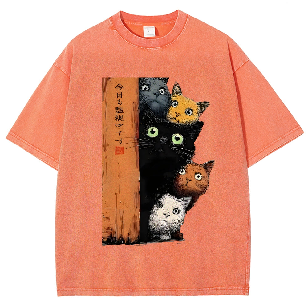 Five Cats Are Watching You Vintage Washed T-shirt