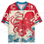 Octopus in Wave Japanese Ukiyo-e Jersey Shirts