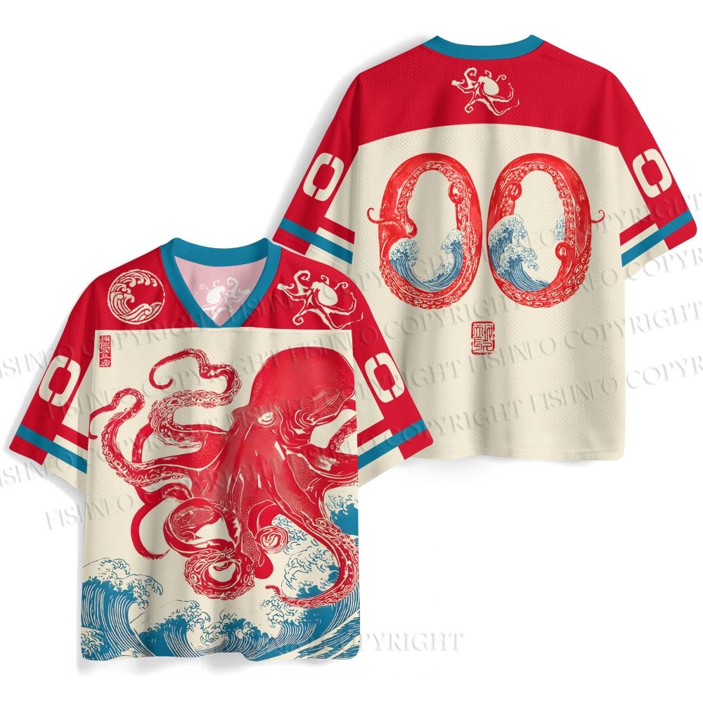 Octopus in Wave Japanese Ukiyo-e Jersey Shirts
