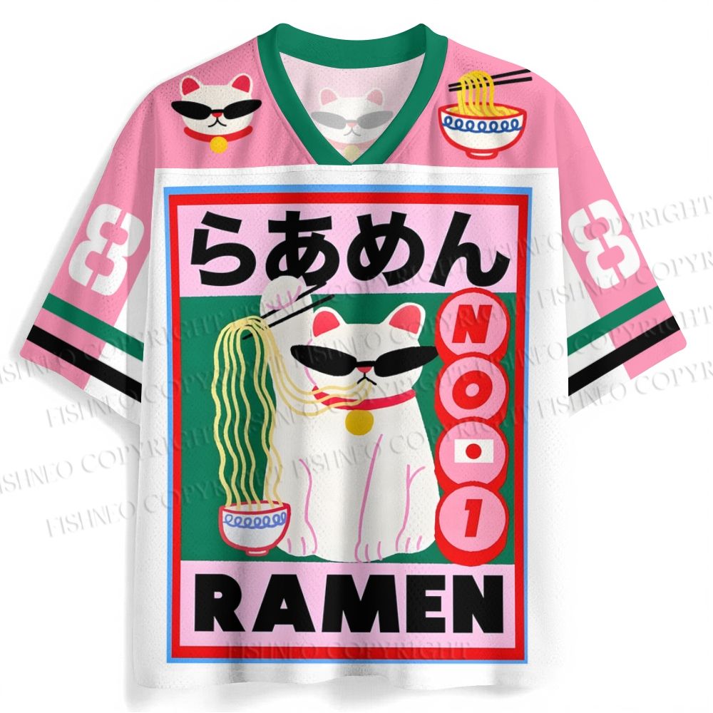 Japanese Fortune Ramen Cat Jersey Shirts