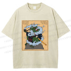 Unisex Japanese Samurai Ninja Frog Printed Washed Tee