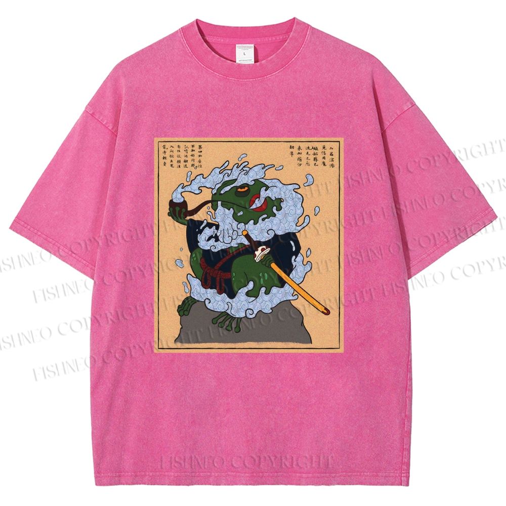 Unisex Japanese Samurai Ninja Frog Printed Washed Tee
