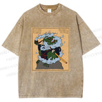 Unisex Japanese Samurai Ninja Frog Printed Washed Tee