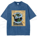 Unisex Japanese Samurai Ninja Frog Printed Washed Tee