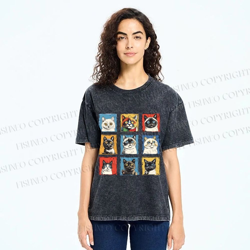 Unisex Cats Printed Washed Tee