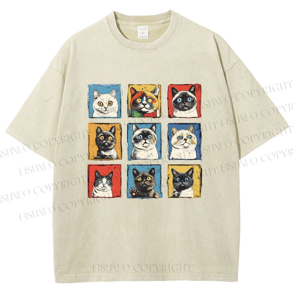 Unisex Cats Printed Washed Tee