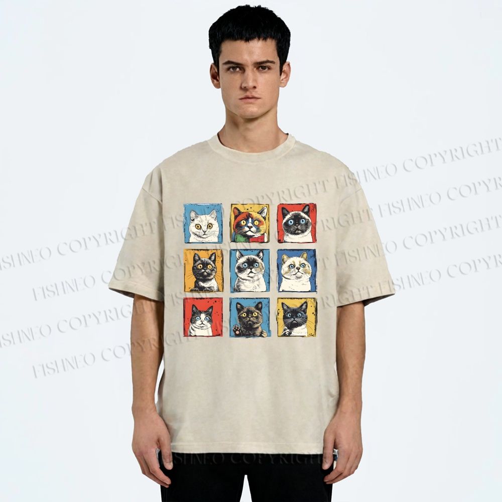Unisex Cats Printed Washed Tee