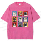 Unisex Cats Printed Washed Tee