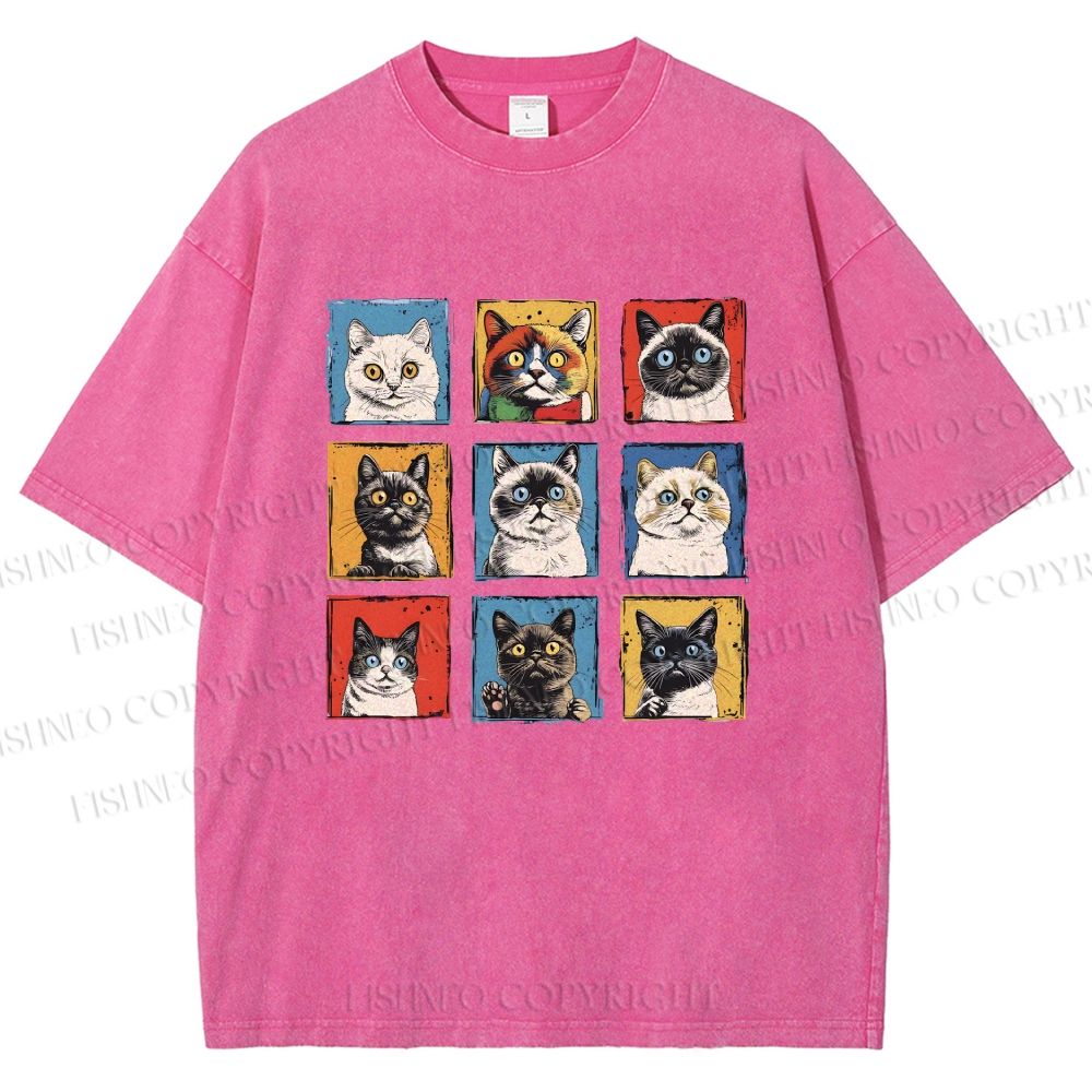Unisex Cats Printed Washed Tee