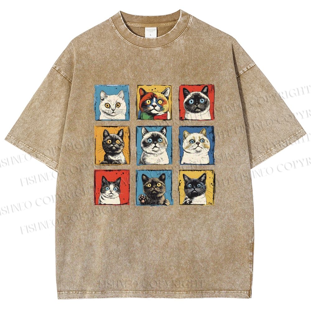 Unisex Cats Printed Washed Tee