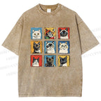 Unisex Cats Printed Washed Tee