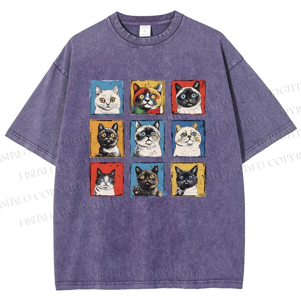 Unisex Cats Printed Washed Tee